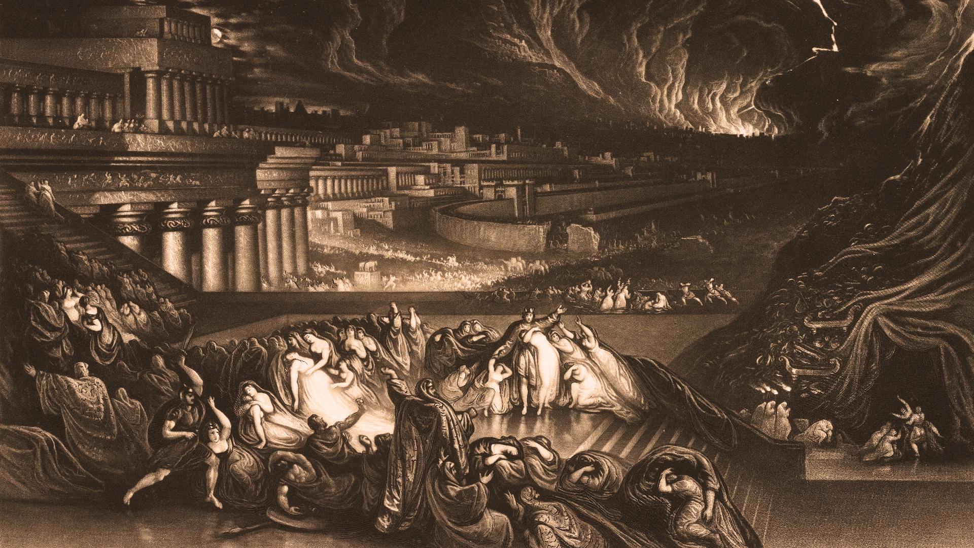 John Martin’s 1835 mezzotint depicting the fall of Nineveh in 612 BCE